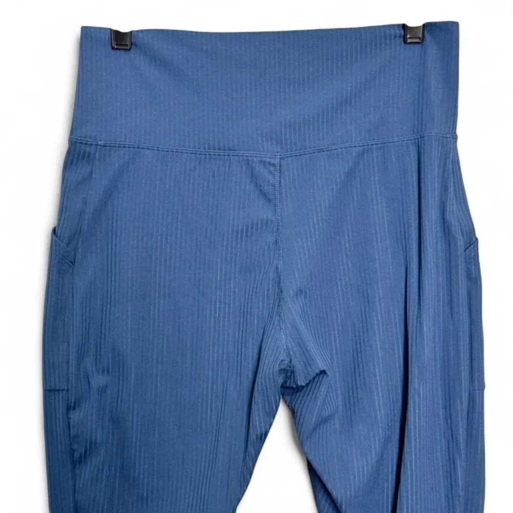REI Co-op Ribbed Pocket Leggings Blue High Rise Active Hiking Gym Yoga Pant Sz L